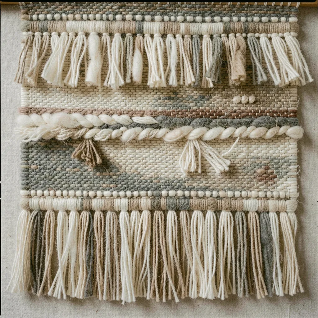 Handwoven fiber art tapestry detail