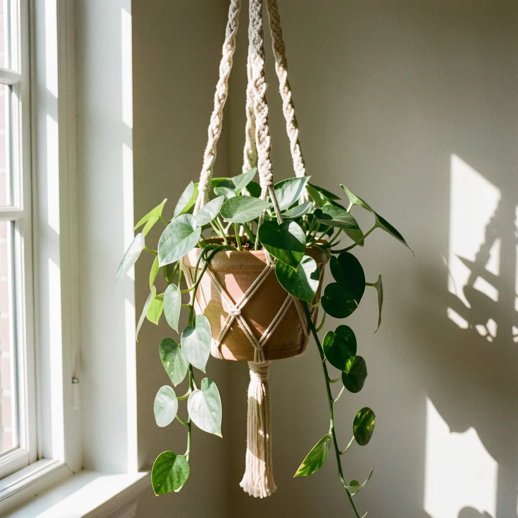 Macramé plant hanger detail